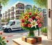 משלוחי פרחים נתניה - A realistic image for a blog post about flower delivery in Netanya, Israel. The scene shows a vibrant bouquet of fresh flowers, including lilies, rose